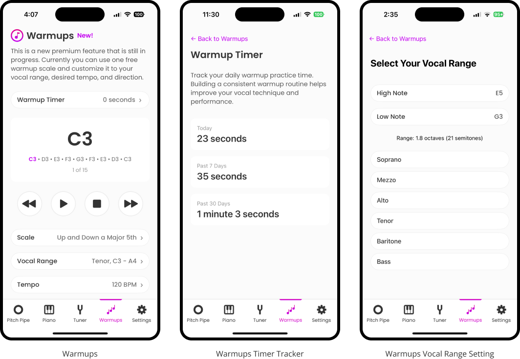 Vocal Warmups premium feature